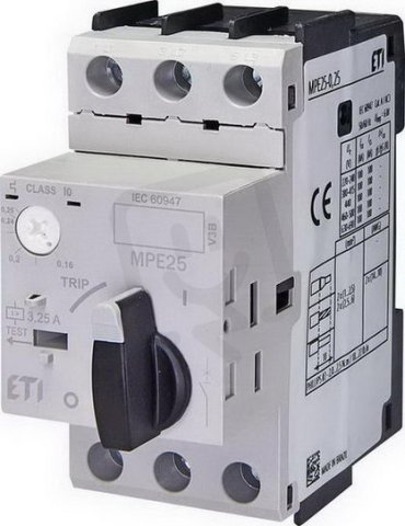 Motorový spouštěč MPE25-0,25 3p 100kA (230V) 0,16-0,25A Irm=3A ETI 004648002