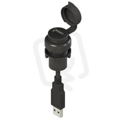 PIZZATO Zásuvka USB 2.0 s kabelem PVC 0,8 m a zástrčkou USB 2.0, černý kroužek