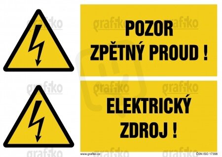 Pozor, zpětný proud/Elektrický zdroj, fólie 105x74, 3.8106.SB