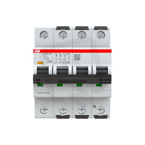S303P-C1NA 3+N jistič s odpojením N vodiče 1 A char. C 25kA ABB 2CDS383103R0014