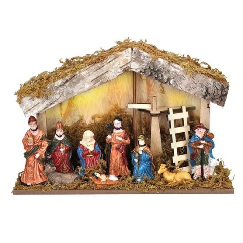 LED dřevěný betlém podsvícený, 26x17cm, 6x LED, 2x AA SOLIGHT 1V276