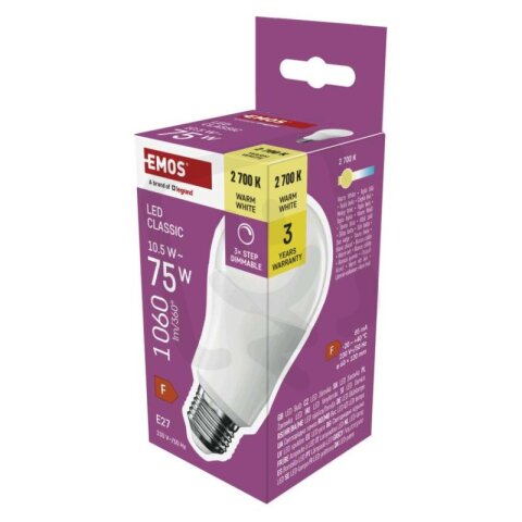 LED žárovka Classic A60 E27 10,5W (75W) 1060lm teplá/krokově stmívatelná ZQ5F52S