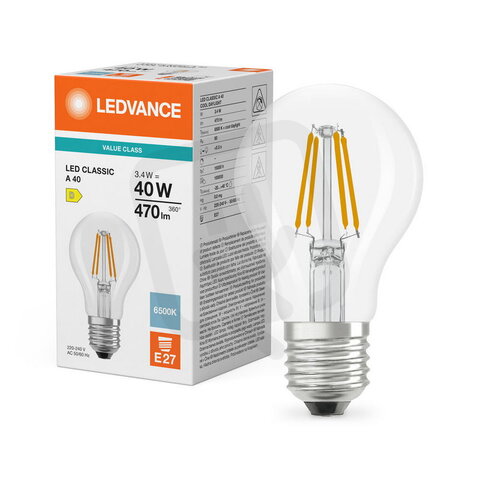 Světelný zdroj LED CLASSIC A V 3.4W 865 Clear E27 LEDVANCE 4099854779664
