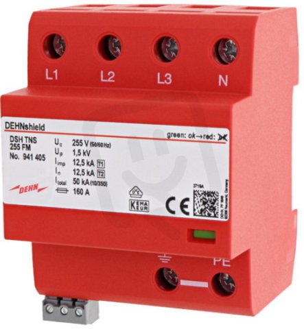 Aplikačně optimalizovaný kombinovaný svodič DEHNshield typ 1+2 pro 3fáz TN-S