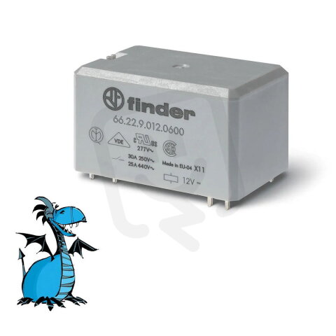 Výkonové relé do plošných spojů 66.22.9.012.0600, 2Z/30A, cívka 12 V DC, >1,5 mm