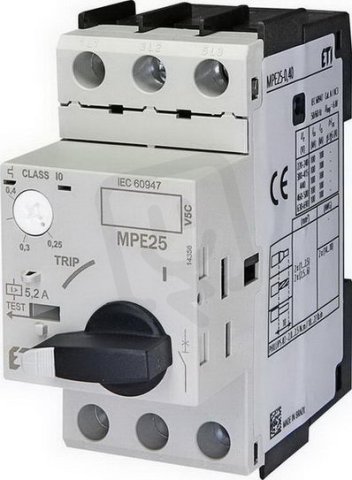 Motorový spouštěč MPE25-0,40 3p 100kA (230V) 0,25-0,4A Irm=4,8A ETI 004648003