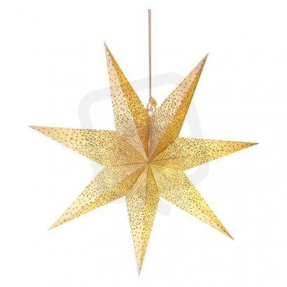 Vánoční hvězda papírová závěsná se zlatými třpytkami ve středu,bílá,60cm,vnitřní
