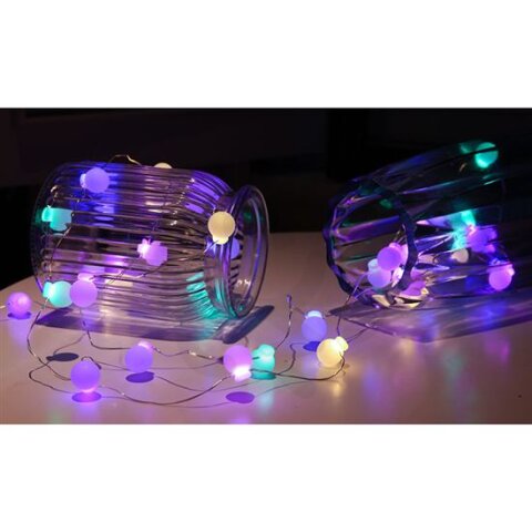 LED vánoční řetěz barevné koule, 40x LED, 4m, 2x AA SOLIGHT 1V274