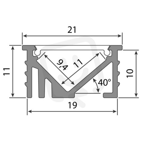 Vestavný hliníkový profil VK černý 21x11mm, včetně mléčného difuzoru, 2m