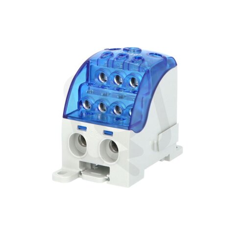 Blok pro rozdělení fází PDB 400, 1pól., 400A, 690V, modrý/průhl. víko, na DIN