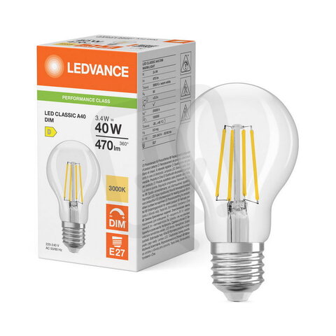 Světelný zdroj LED CLASSIC A DIM P 3.4W 830 Clear E27 LEDVANCE 4099854776748