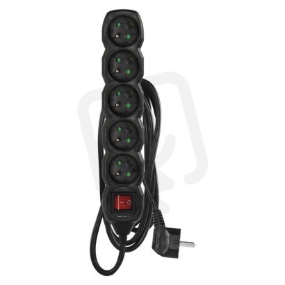 Prodlužovací kabel 3 m 5 zásuvek s vypínačem černý PVC 1,5mm2 EMOS PC1513R