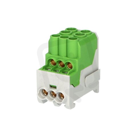 Blok pro rozdělení fází UVB 100 PE 1pól. 101A 1000V zelený na DIN 1003166