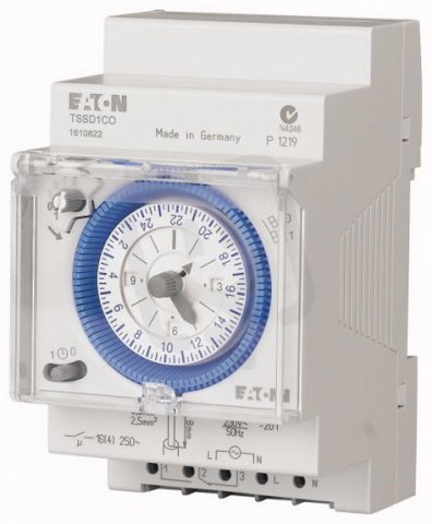 Eaton 167391 Spínací hodiny analogové,denní,1kanál,1přep.kont,Synchron. TSSD1CO