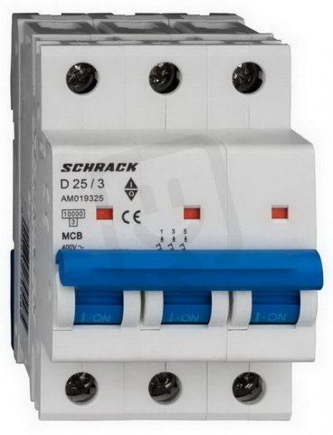 Instalační jistič AMPARO 10kA, D 25A, 3P SCHRACK AM019325--