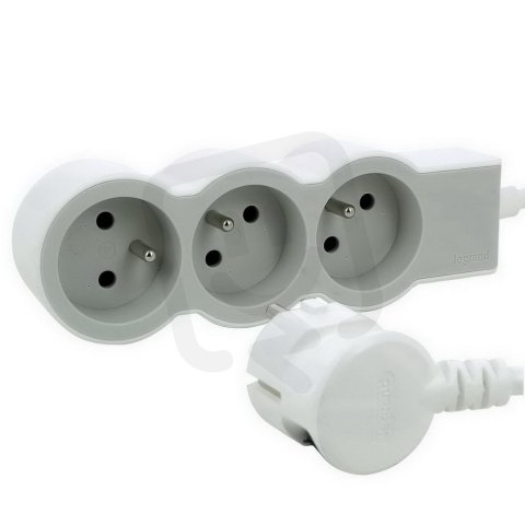PRODLUŽOVACÍ PŘÍVOD ZÁSUVKA 3X2P+T, KABEL 1,5 M, BÍLÁ/SVĚTLE ŠEDÁ LEGRAND 049471