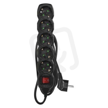 Prodlužovací kabel 1,5 m 5 zásuvek s vypínačem černý PVC 1,5mm2 EMOS PC1521R