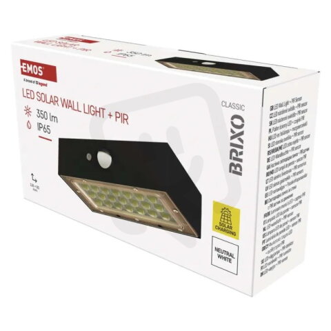 Solární LED svítidlo BRIXO s pohybovým čidlem, černé, neutrální bílá EMOS ZG162S