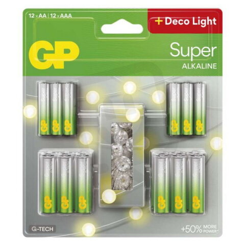 GP alkalická baterie SUPER AA 12 + AAA 12 + LED řetěz BL EMOS B0164MC