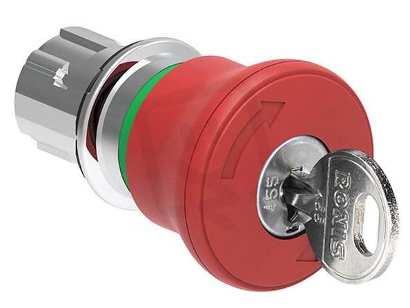 Lovato LPSB6844R3433E Červená kovová hlavice s hřibovým tlačítkem 40mm klíč