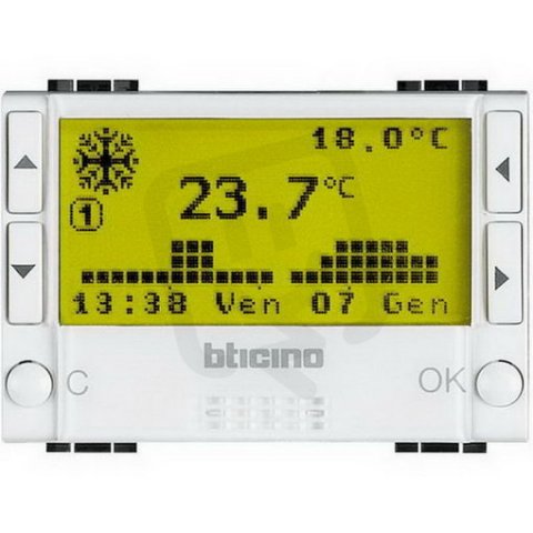 BTICINO LIVINGLIGHT TERMOSTAT ČASOVÝ 230V 3MODULOVÝ BÍLÝ N4451