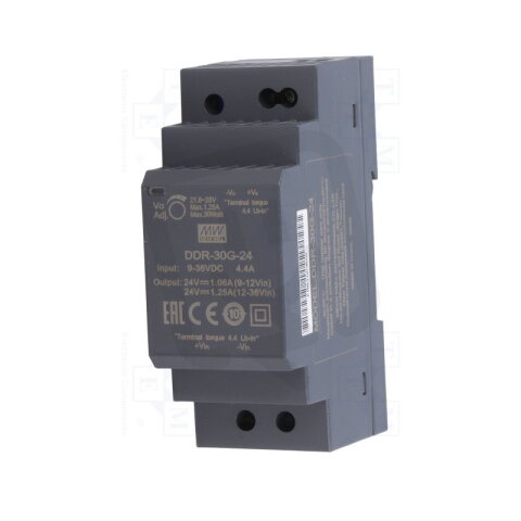 Měnič DC/DC na DIN 30W 15V 2000mA MEAN WELL DDR-30G-15