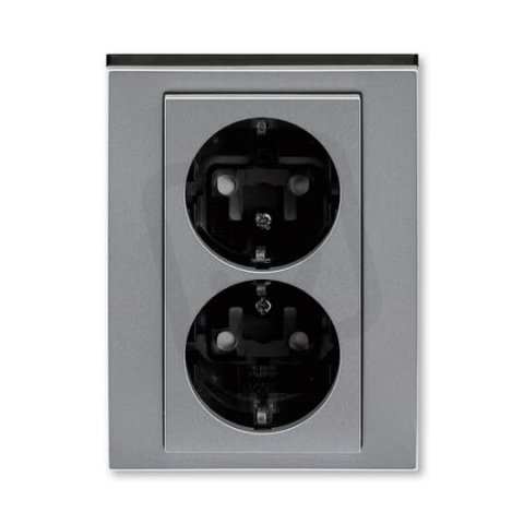 ABB Levit M Dvojzásuvka SCHUKO s clonkami ocelová/kouř. černá 5522H-C03457 69