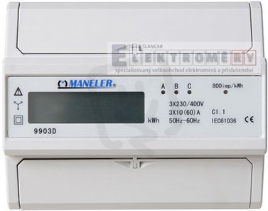 E1220 Elektroměr Maneler 9903D, 3f.1s. 10 - 60A, LCD, neověřený