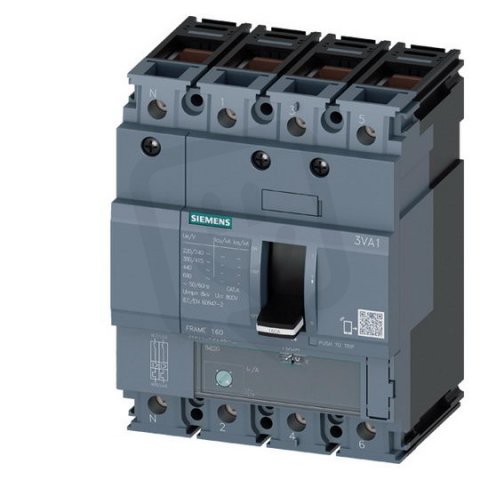 Jistič 3VA11, 16A 70kA/415V, Ir 16A, jištění N-pólu 100 % In, 4P přední přívod