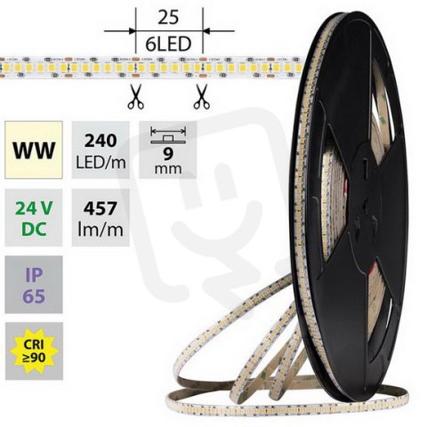 LED pásek SMD2835 WW 240LED/m 5m, 24V, 6 W/m