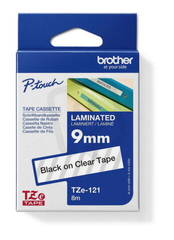 Páska BROTHER TZe-121, průsvitná/černá (9mm, laminované)
