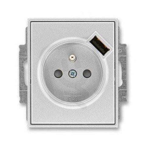 Zásuvka s clonkami s USB nabíjením 5569E-A02357 08 titanová Time ABB