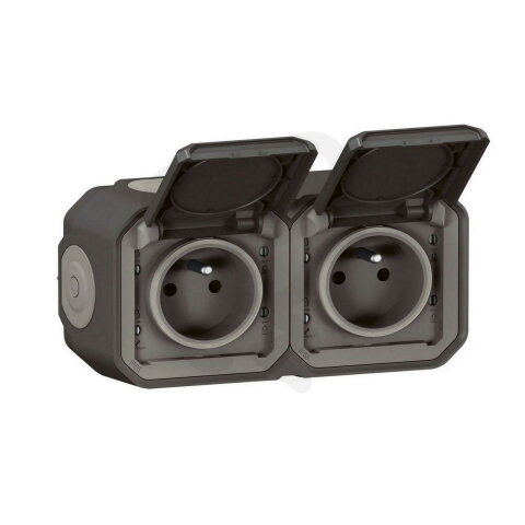 NOVÉ PLEXO IP55 ZÁSUVKA DVOJNÁSOBNÁ 2X2P+T HORIZONTÁLNÍ ANTRACIT LEGRAND 069788L