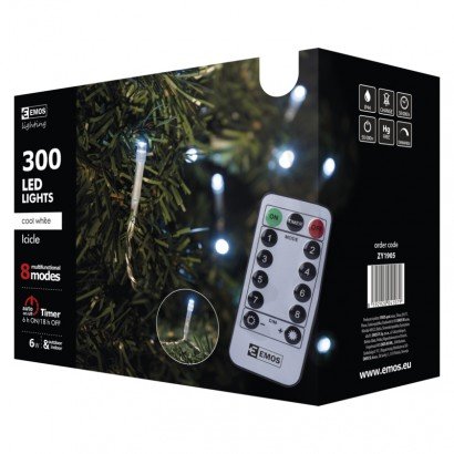 300 LED vánoční krápníky, 5m, studená bílá, ovladač, programovatelné, časovač