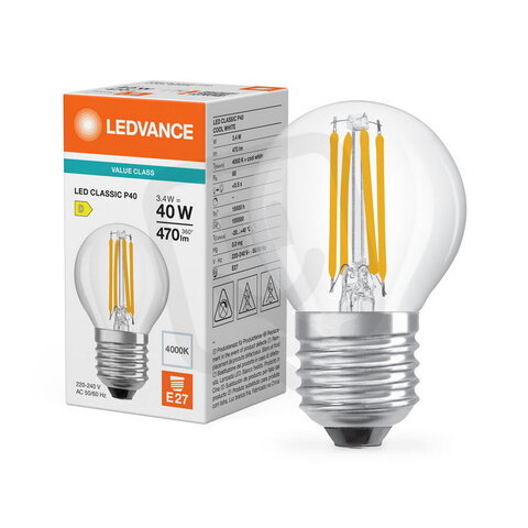 Světelný zdroj LED CLASSIC P V 3.4W 840 Clear E27 LEDVANCE 4099854847998