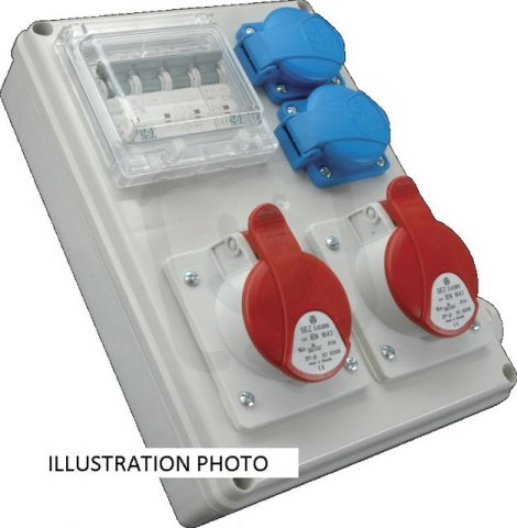 Zásuvková rozvodnice 1x3243+1x1643+2x230V, jištěná, IP44 ROS-I 1602