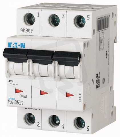 Jistič PL6-C50/3 char C, 3-pólový, 6kA, 50A EATON 286606