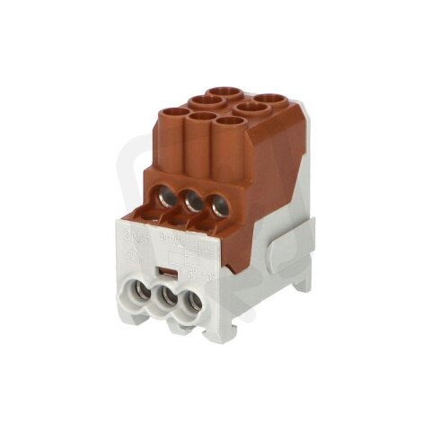Blok pro rozdělení fází UVB 100 L B 1pól. 101A AL/CU 1000V hnědý na DIN 1003205