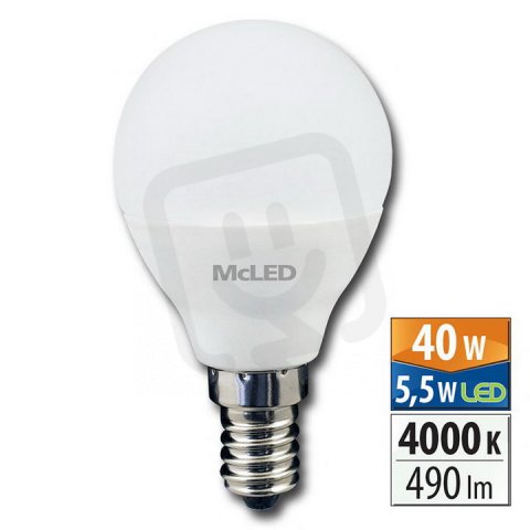 LED žárovka kapka 5,5W, E14, 4000K, CRI 80, 180°, 490lm, PF 0,51, 47mA