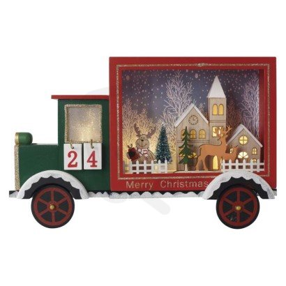 LED adventní kalendář dřevěné auto 20x30,5 cm 2x AA vnitřní teplá bílá časovač