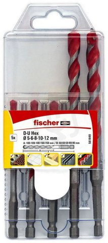 Dutý příklepový vrták D-U HEX Set 5-12mm 5ks FISCHER 561649