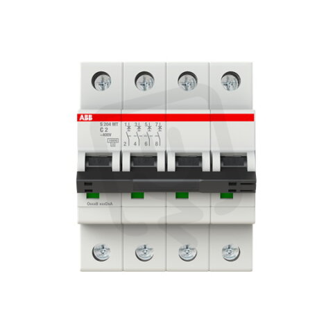 ABB S204MT-C2, čtyřfázový jistič,  2A, C, 10kA, určeno pro drážní aplikace