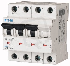Eaton 278994 Jistič FAZ,char D,3+Npólový,In=10A,Icu=15kA FAZ-D10/3N