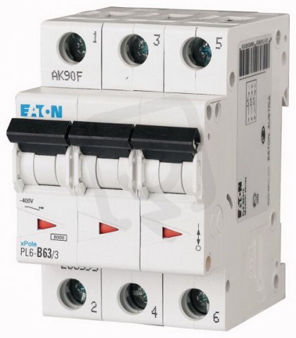 Jistič PL6-C63/3 char C, 3-pólový, 6kA, 63A EATON 286607