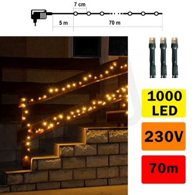 Vánoční světelný řetěz LED, 70m, teplá bílá