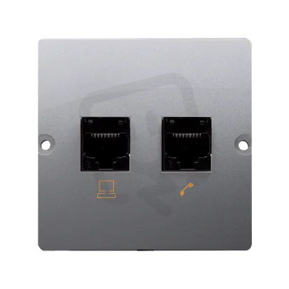 Telefonní zásuvka RJ11 + počítačová zásuvka RJ45 kat. 5e, Inox BMF5T.02/21