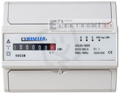 Elektroměr Maneler 9903M, 3f.1s. 10-60A, neověřený E1225