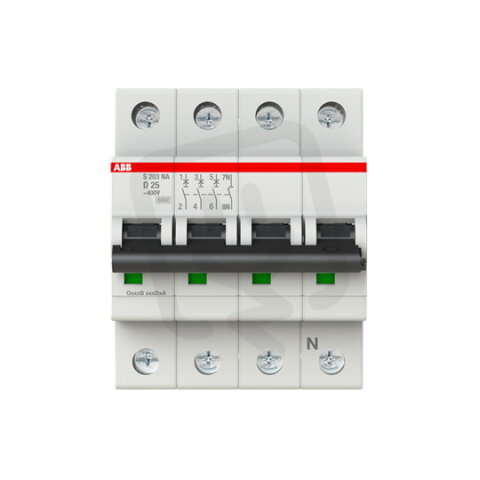 ABB S203-D25NA jistič 3F odpojení N vodiče (3+NA) 25 A char. D 6kA