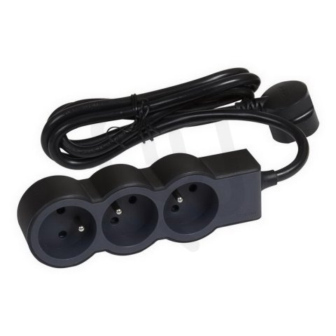 PRODLUŽOVACÍ PŘÍVOD ZÁSUVKA 3X2P+T, KABEL 1,5 M, ČERNÁ/TMAVĚ ŠEDÁ LEGRAND 049473