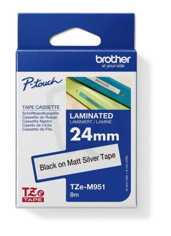 Páska BROTHER TZe-M951, stříbrná matná/černá (24mm, laminované)